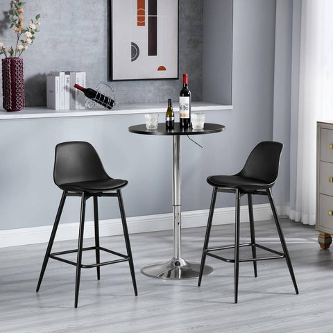 Rootz 2x Bar Stool Set – Kitchen Stool – Bistro Chair – Padded Comfort – Ergonomic Support – 43x86.5x42cm – Black – Metal Legs