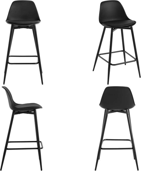 Rootz 4 Piece Bar Stool Set – Kitchen Stools – Bistro Chairs – Padded, Ergonomic, Footrest – Stylish & Sturdy – 43x86.5x42cm – Black, Metal Legs