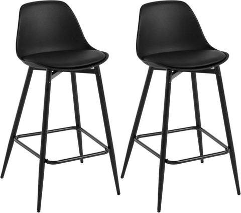 Rootz 2x Bar Stool Set – Kitchen Stool – Bistro Chair – Padded Comfort – Ergonomic Support – 43x86.5x42cm – Black – Metal Legs