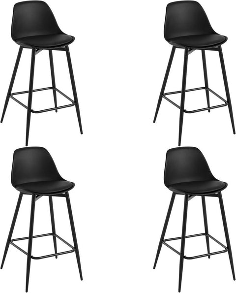 Rootz 4 Piece Bar Stool Set – Kitchen Stools – Bistro Chairs – Padded, Ergonomic, Footrest – Stylish & Sturdy – 43x86.5x42cm – Black, Metal Legs