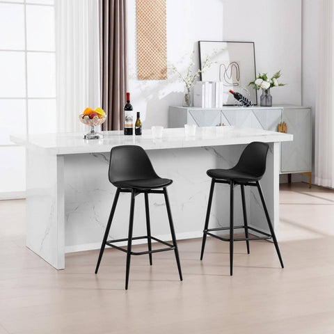 Rootz 2x Bar Stool Set – Kitchen Stool – Bistro Chair – Padded Comfort – Ergonomic Support – 43x86.5x42cm – Black – Metal Legs