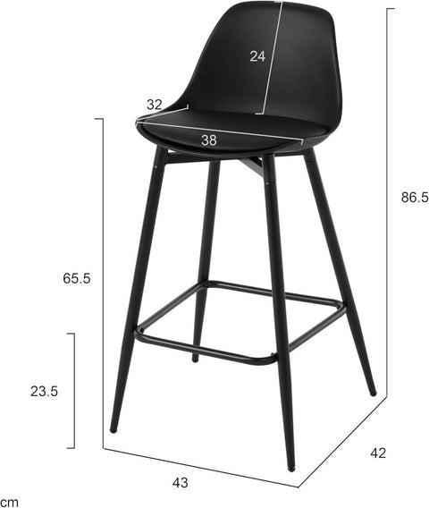 Rootz Klihome Bar Stool - Kitchen Stool - Counter Stool - Ergonomic Comfort - 43cm x 86.5cm x 42cm