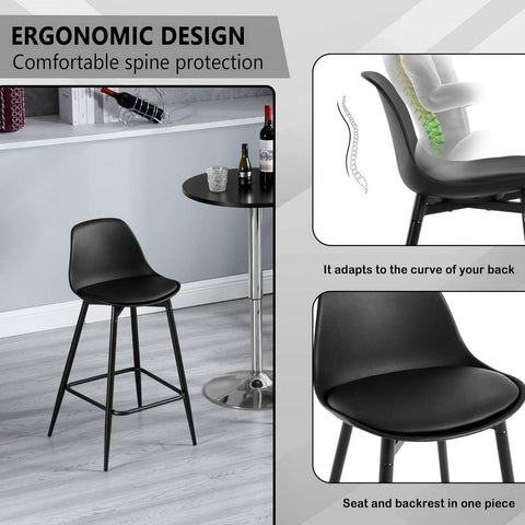 Rootz 4 Piece Bar Stool Set – Kitchen Stools – Bistro Chairs – Padded, Ergonomic, Footrest – Stylish & Sturdy – 43x86.5x42cm – Black, Metal Legs