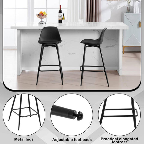 Rootz 4 Piece Bar Stool Set – Kitchen Stools – Bistro Chairs – Padded, Ergonomic, Footrest – Stylish & Sturdy – 43x86.5x42cm – Black, Metal Legs