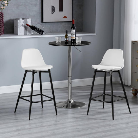 Rootz 2 Piece Bar Stool Set - Kitchen Stools - Breakfast Chairs - Ergonomic Comfort, Modern Design, 43 x 86.5 x 42 cm, White, Padded, Metal Legs