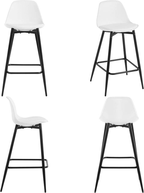 Rootz 2 Piece Bar Stool Set - Kitchen Stools - Breakfast Chairs - Ergonomic Comfort, Modern Design, 43 x 86.5 x 42 cm, White, Padded, Metal Legs