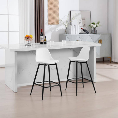 Rootz 2 Piece Bar Stool Set - Kitchen Stools - Breakfast Chairs - Ergonomic Comfort, Modern Design, 43 x 86.5 x 42 cm, White, Padded, Metal Legs