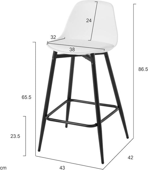 Rootz Bar Stool - Kitchen Stool - Breakfast Chair - Bistro Seating - Ergonomic Comfort, PP & Metal, 43x86.5x42cm, Modern Black/White/Grey, Sturdy 150kg