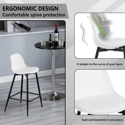 Rootz Bar Stool Set of 4 – Kitchen Stool – Padded Counter Chairs – Ergonomic, Durable, Modern Design – 43 x 86.5 x 42 cm – White – Metal Legs, Footrest