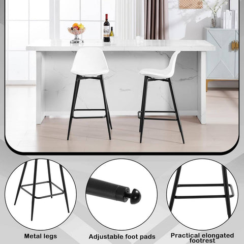 Rootz Bar Stool - Kitchen Stool - Breakfast Chair - Bistro Seating - Ergonomic Comfort, PP & Metal, 43x86.5x42cm, Modern Black/White/Grey, Sturdy 150kg