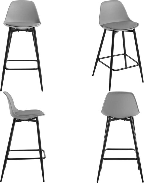 Rootz Klihome Bar Stool - Kitchen Stool - Counter Chair - Modern Comfort - Ergonomic Design, 43 x 86.5 x 42 cm, Black/Grey, Padded, Metal Legs