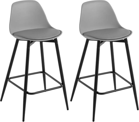 Rootz Klihome Bar Stool Set of 2 – Kitchen Stool – Breakfast Chair – Ergonomic Comfort – 43 x 86.5 x 42 cm – Grey – Padded Seat, Metal Legs, Footrest