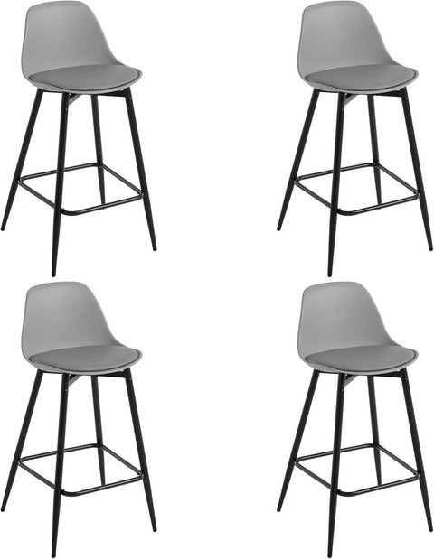 Rootz Klihome Bar Stool Set of 4 - Kitchen Stool - Breakfast Chairs - Padded Comfort - Modern Style - 43x86.5x42cm - Grey, Metal Legs, Footrest