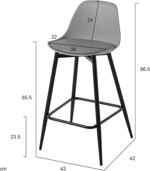 Rootz Klihome Bar Stool Set of 2 – Kitchen Stool – Breakfast Chair – Ergonomic Comfort – 43 x 86.5 x 42 cm – Grey – Padded Seat, Metal Legs, Footrest