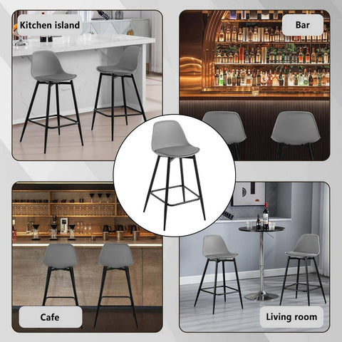 Rootz Klihome Bar Stool Set of 2 – Kitchen Stool – Breakfast Chair – Ergonomic Comfort – 43 x 86.5 x 42 cm – Grey – Padded Seat, Metal Legs, Footrest