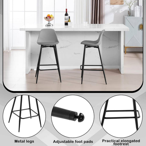 Rootz Klihome Bar Stool Set of 4 - Kitchen Stool - Breakfast Chairs - Padded Comfort - Modern Style - 43x86.5x42cm - Grey, Metal Legs, Footrest
