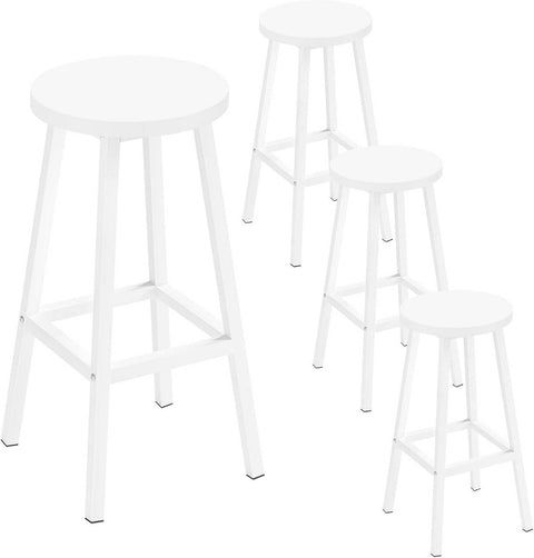 Rootz Klihome Round Bar Stools Set of 4 - Kitchen Stool - Dining Chair - Metal Frame, Footrest, 150kg Capacity - 30.5x64.5x30.5cm - White