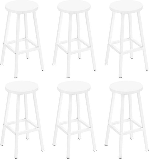 Rootz Round Bar Stools Set of 6 – Kitchen Island High Stools – Bistro Chairs – Metal Frame – Stable & Easy Clean – 30.5x64.5x30.5cm – White