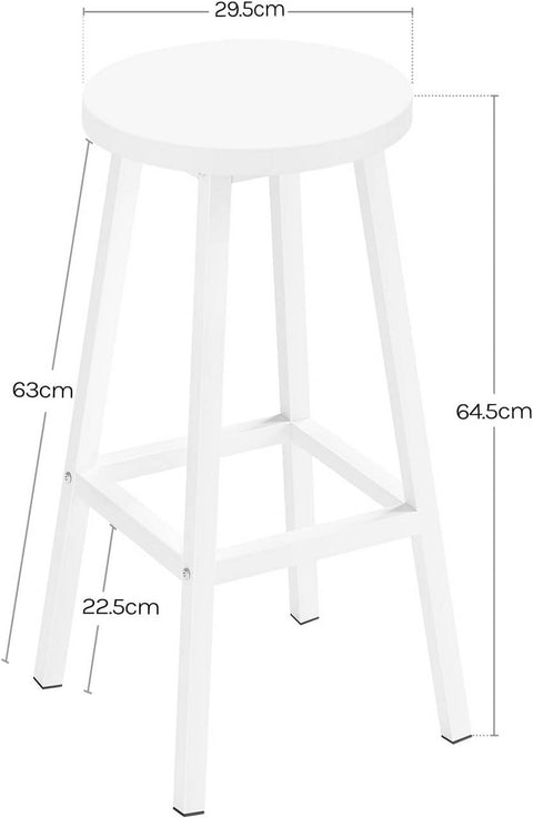 Rootz Round Bar Stools Set of 6 – Kitchen Island High Stools – Bistro Chairs – Metal Frame – Stable & Easy Clean – 30.5x64.5x30.5cm – White