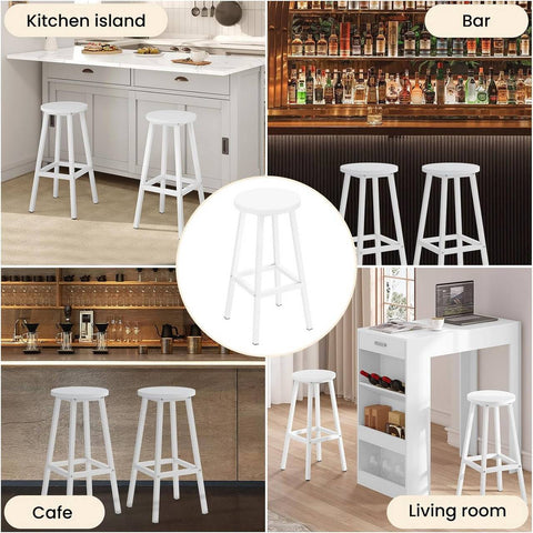 Rootz Klihome Round Bar Stools Set of 4 - Kitchen Stool - Dining Chair - Metal Frame, Footrest, 150kg Capacity - 30.5x64.5x30.5cm - White