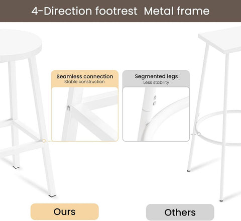 Rootz Klihome Round Bar Stools Set of 4 - Kitchen Stool - Dining Chair - Metal Frame, Footrest, 150kg Capacity - 30.5x64.5x30.5cm - White