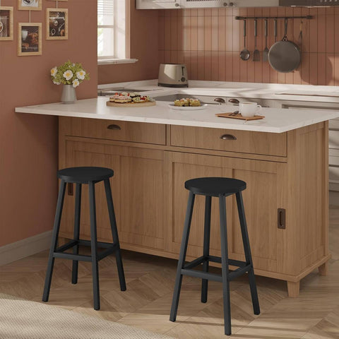 Rootz 6 Piece Set Round Bar Stools - Kitchen Island Stools - Bistro Chairs - Sturdy Metal Frame, Footrest, Easy-Clean - Black - 30.5x64.5x30.5cm