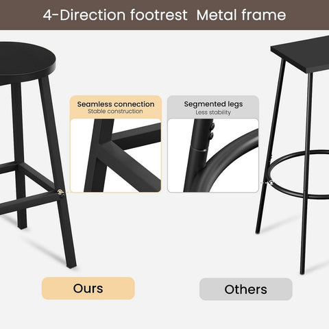 Rootz 6 Piece Set Round Bar Stools - Kitchen Island Stools - Bistro Chairs - Sturdy Metal Frame, Footrest, Easy-Clean - Black - 30.5x64.5x30.5cm