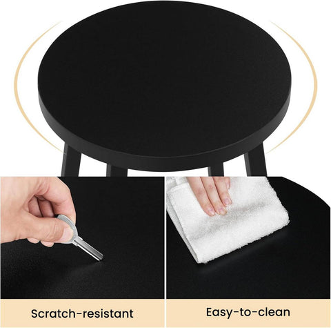 Rootz Set of 2 Round Bar Stools - Counter Chairs - Kitchen Stools - Metal Frame, Footrest, Stable, 30.5x64.5x30.5cm - Black