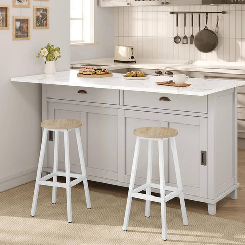 Rootz Set of 4 Round Bar Stools – Counter Chairs – Kitchen Island Seating – Anti-Slip, Easy-Clean – 30.5x64.5x30.5cm – Brown Metal Frame