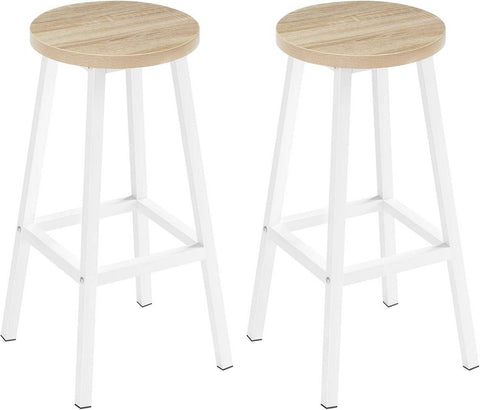 Rootz Bar Stools Set of 2 – Bistro Chairs – Kitchen Island Seating – Footrest, Scratch-Resistant, 30.5x64.5x30.5cm, Brown,WhiteMetal Frame