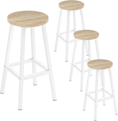 Rootz Set of 4 Round Bar Stools – Counter Chairs – Kitchen Island Seating – Anti-Slip, Easy-Clean – 30.5x64.5x30.5cm – Brown Metal Frame