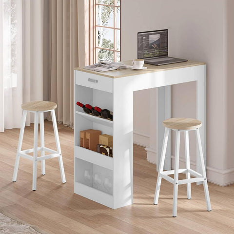 Rootz Set of 4 Round Bar Stools – Counter Chairs – Kitchen Island Seating – Anti-Slip, Easy-Clean – 30.5x64.5x30.5cm – Brown Metal Frame