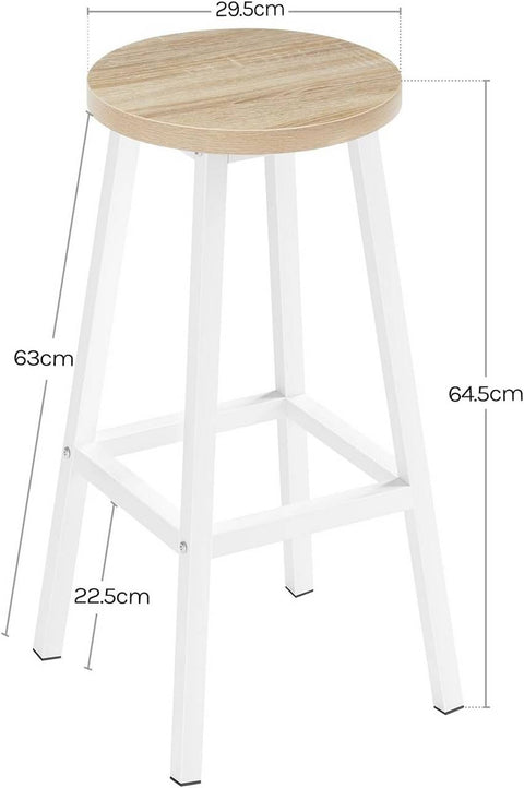 Rootz Set of 4 Round Bar Stools – Counter Chairs – Kitchen Island Seating – Anti-Slip, Easy-Clean – 30.5x64.5x30.5cm – Brown Metal Frame