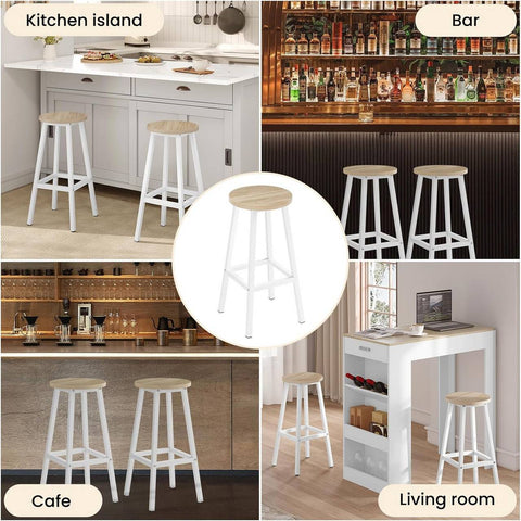 Rootz Bar Stools Set of 2 – Bistro Chairs – Kitchen Island Seating – Footrest, Scratch-Resistant, 30.5x64.5x30.5cm, Brown,WhiteMetal Frame