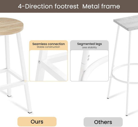 Rootz Bar Stools Set of 2 – Bistro Chairs – Kitchen Island Seating – Footrest, Scratch-Resistant, 30.5x64.5x30.5cm, Brown,WhiteMetal Frame