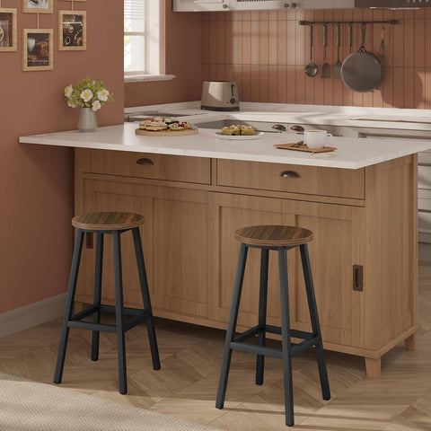 Rootz 2 Piece Set Round Bar Stools – Counter Stools – Bistro Chairs – Sturdy Metal Frame, Footrest, Scratch-Resistant, Brown 30.5x64.5x30.5 cm