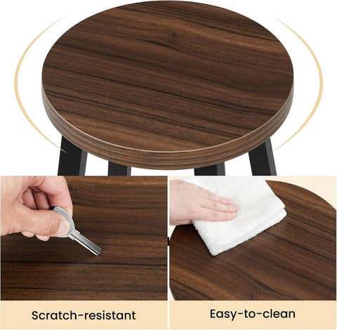 Rootz 2 Piece Set Round Bar Stools – Counter Stools – Bistro Chairs – Sturdy Metal Frame, Footrest, Scratch-Resistant, Brown 30.5x64.5x30.5 cm