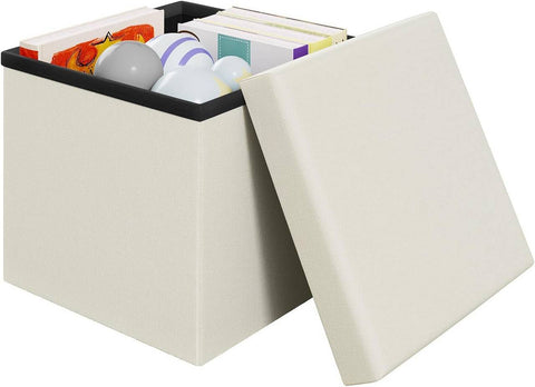 Rootz Storage Ottoman Stool - Cube Seat - Footrest Box - Padded Organizer - Space-Saving Comfort - 30x30x30cm Brown Linen