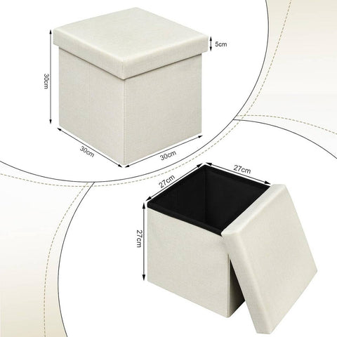 Rootz Storage Ottoman Stool - Cube Seat - Footrest Box - Padded Organizer - Space-Saving Comfort - 30x30x30cm Brown Linen