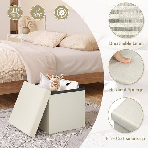 Rootz Storage Ottoman Stool - Cube Seat - Footrest Box - Padded Organizer - Space-Saving Comfort - 30x30x30cm Brown Linen