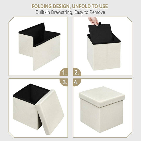 Rootz Storage Ottoman Stool - Cube Seat - Footrest Box - Padded Organizer - Space-Saving Comfort - 30x30x30cm Brown Linen