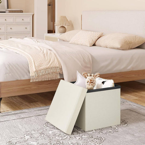 Rootz Storage Ottoman Stool - Cube Seat - Footrest Box - Padded Organizer - Space-Saving Comfort - 30x30x30cm Brown Linen