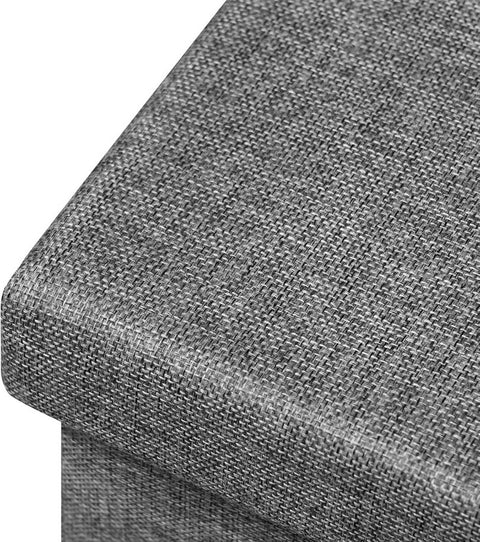 Rootz Storage Ottoman Stool - Cube Seat - Footrest - Linen Upholstered - Hidden Storage, Sturdy, 38x38x38 cm, Grey
