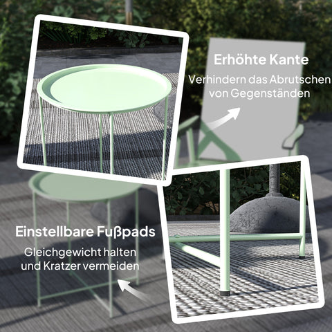 Rootz Round Garden Table - Terrace Table - Steel Exterior Table - Removable Tray - Foldable Design - Ø46 x 50cm
