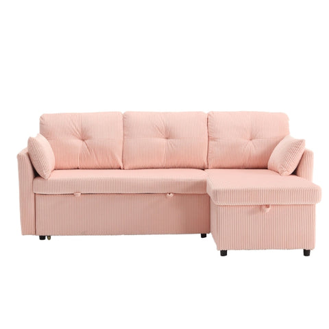 Rootz Pink Velvet Sofa Bed - Multifunctional Couch - Convertible Sleeper - Hidden Storage - 206cm x 108cm x 88cm