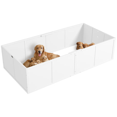 Rootz Dog Litter Box - Whelping Box - Puppy Run - Adjustable Entrances - Pine & MDF - 196 x 96 x 48 cm - White