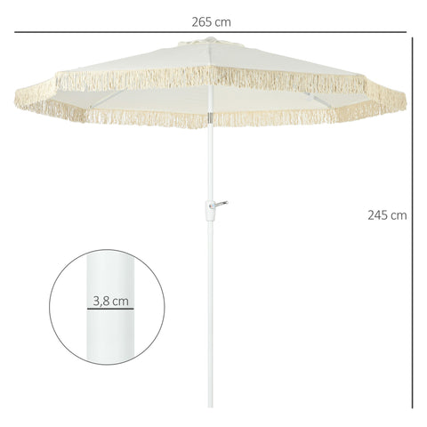 Rootz Garden Parasol - Outdoor Tiltable Umbrella - Sunshade - Optimal UV Protection - Ø 2.65m x 2.45m - White