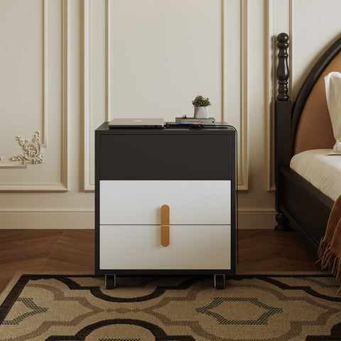 Rootz Bedside Table - Nightstand - Liftable Table - USB Charging - 74×40.2×71cm - Black+White