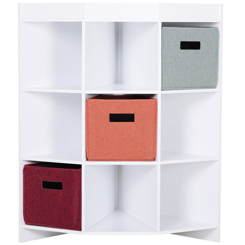 Rootz Corner Shelf Storage - Space-Saving Standregal - Cabinet with Drawers - MDF White - Anti-Tilt Stability - 57cm x 57cm x 95cm