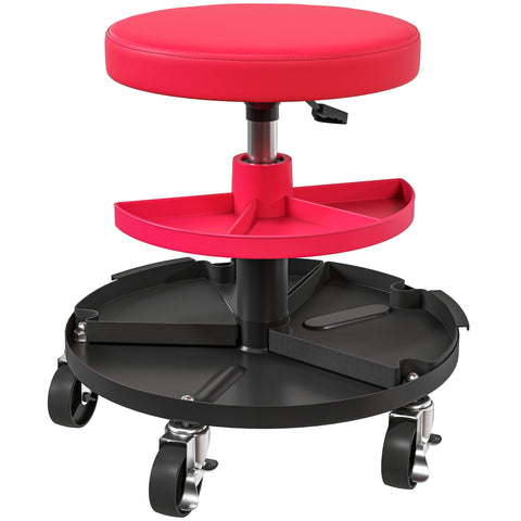 Rootz Workshop Stool - Garage Seat - Mechanic Chair - Height Adjustable - Resilient Up to 135kg - 40-51cm - Red
